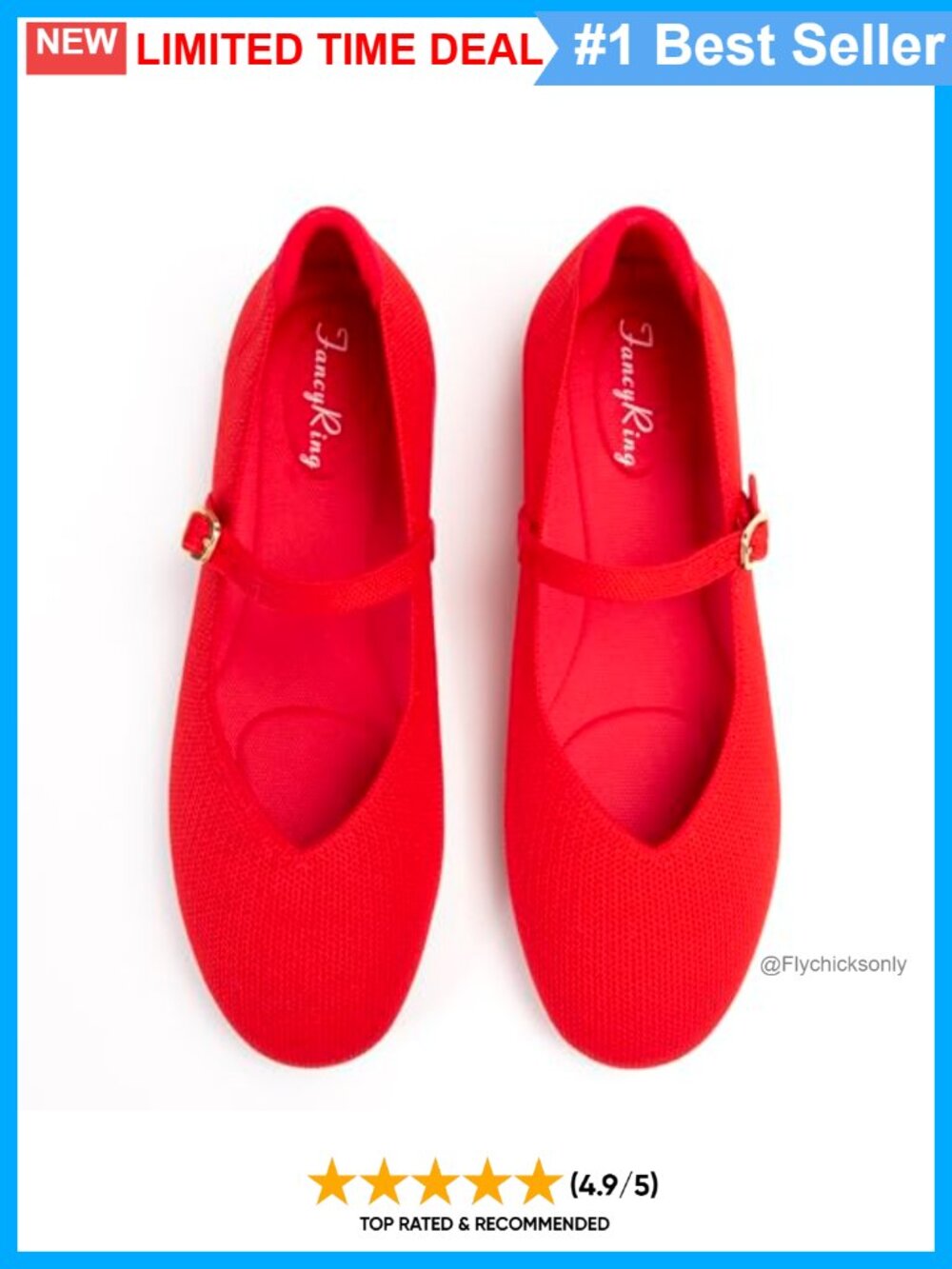 Knit Mary Jane Ballet Flats Round Toe Adjustable Strap Comfort Work Flat